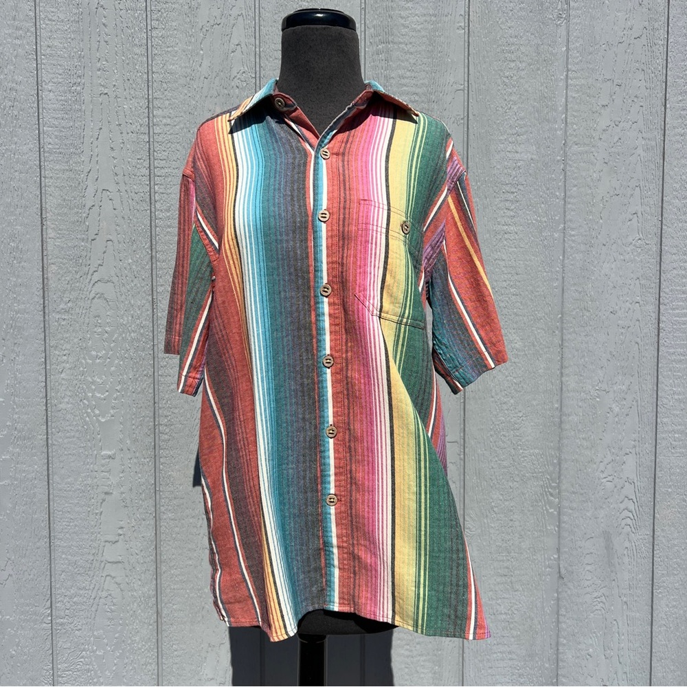 The Territory Ahead Colourful Retro Striped Cotton Button Down Shirt, S